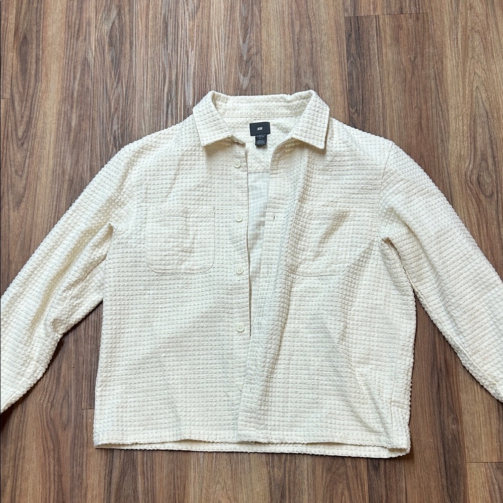 H&M Cream Waffle-Textured Shirt Jacket
